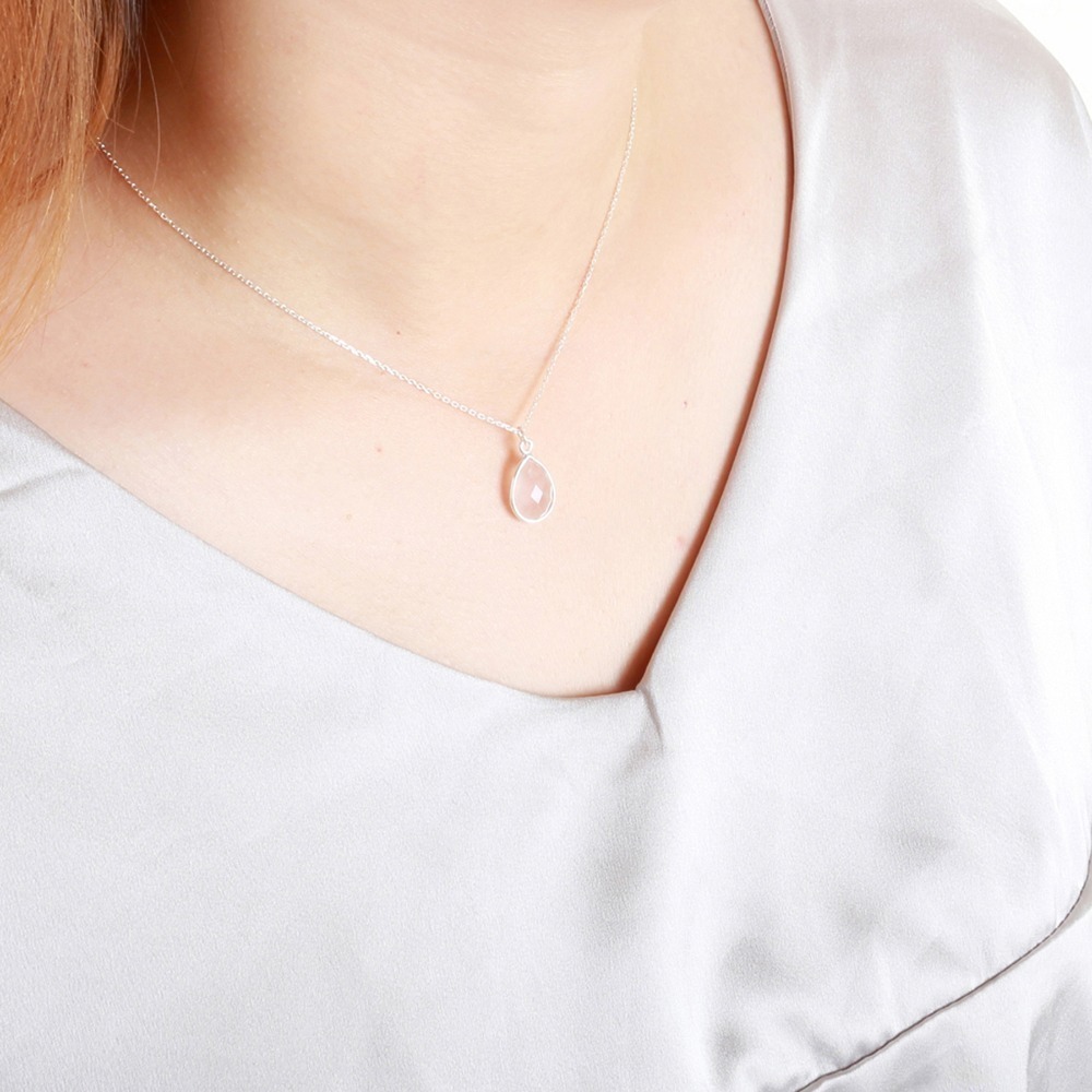 【Angel & Me】水滴 粉晶 (大) Rose Quartz s925 純銀 項鍊 禮物-細節圖2
