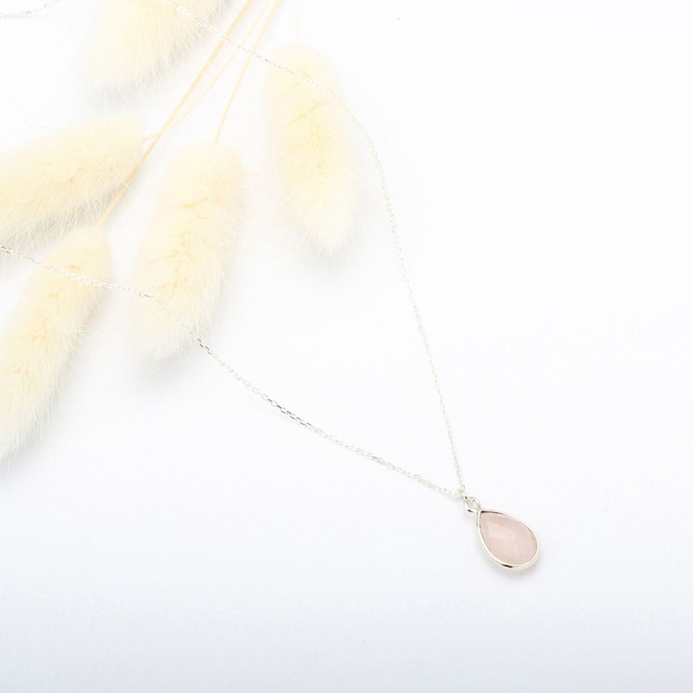 【Angel & Me】水滴 粉晶 (大) Rose Quartz s925 純銀 項鍊 禮物-細節圖3