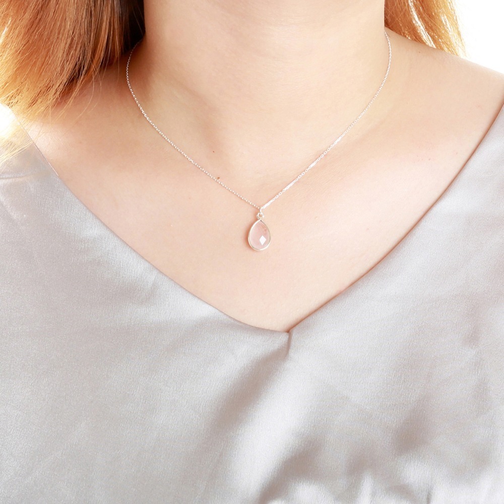 【Angel & Me】水滴 粉晶 (大) Rose Quartz s925 純銀 項鍊 禮物-細節圖4