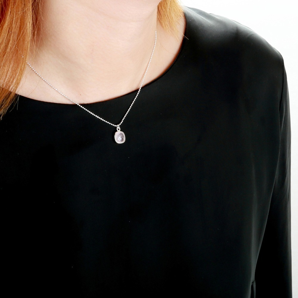 【Angel & Me】方形 粉晶 Rose Quartz s925 純銀 項鍊 生日禮物-細節圖2