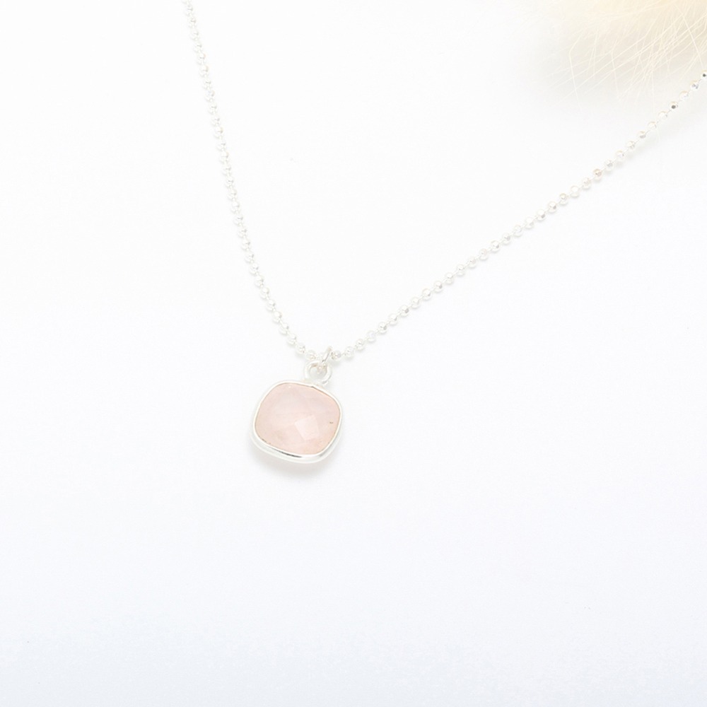 【Angel & Me】方形 粉晶 Rose Quartz s925 純銀 項鍊 生日禮物-細節圖3