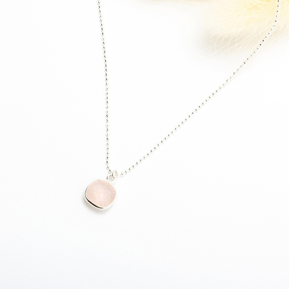 【Angel & Me】方形 粉晶 Rose Quartz s925 純銀 項鍊 生日禮物-細節圖4
