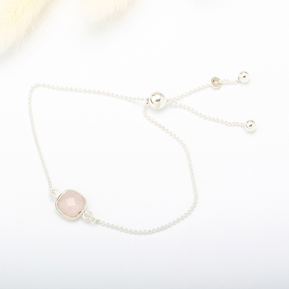 【Angel & Me】方形 粉晶 rose quartz 純銀 簡約 手鍊 生日 禮物-細節圖2