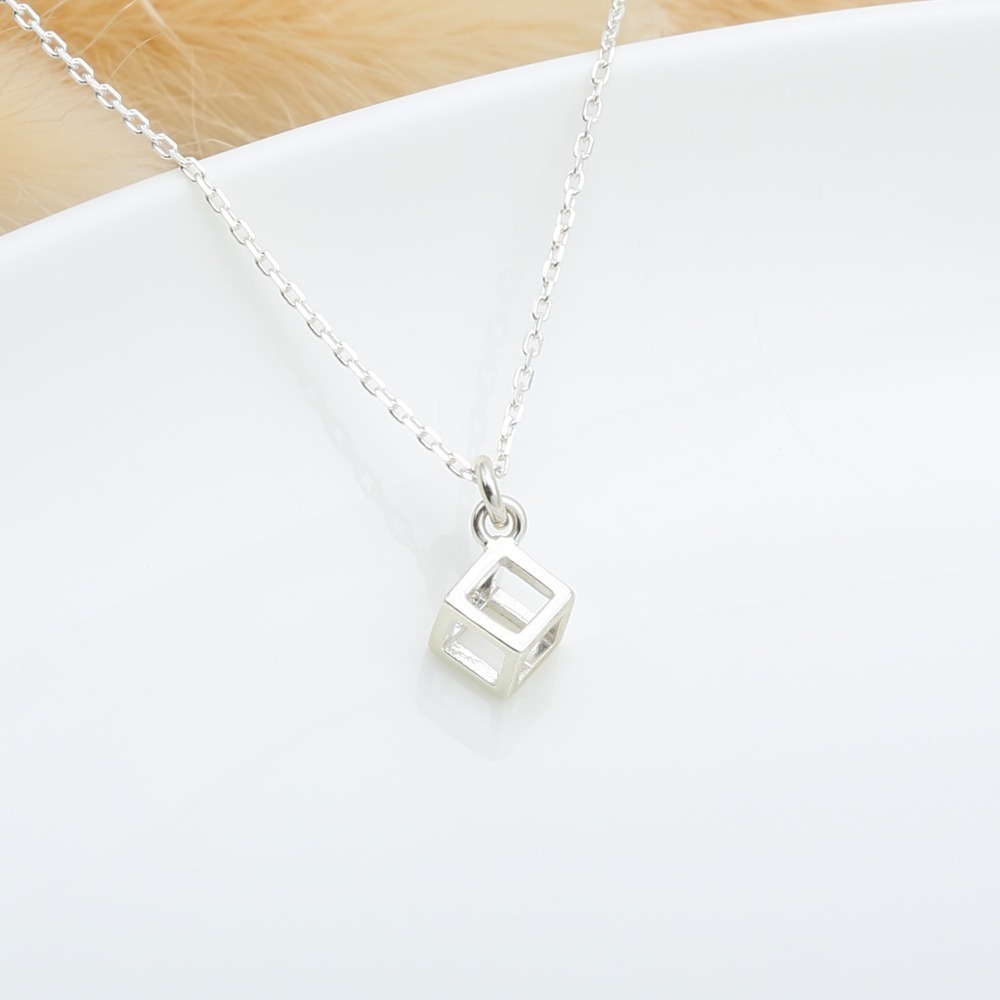 【Angel & Me】幾何 極簡 正立方體 Cube s925 純銀 項鍊 禮物-細節圖4