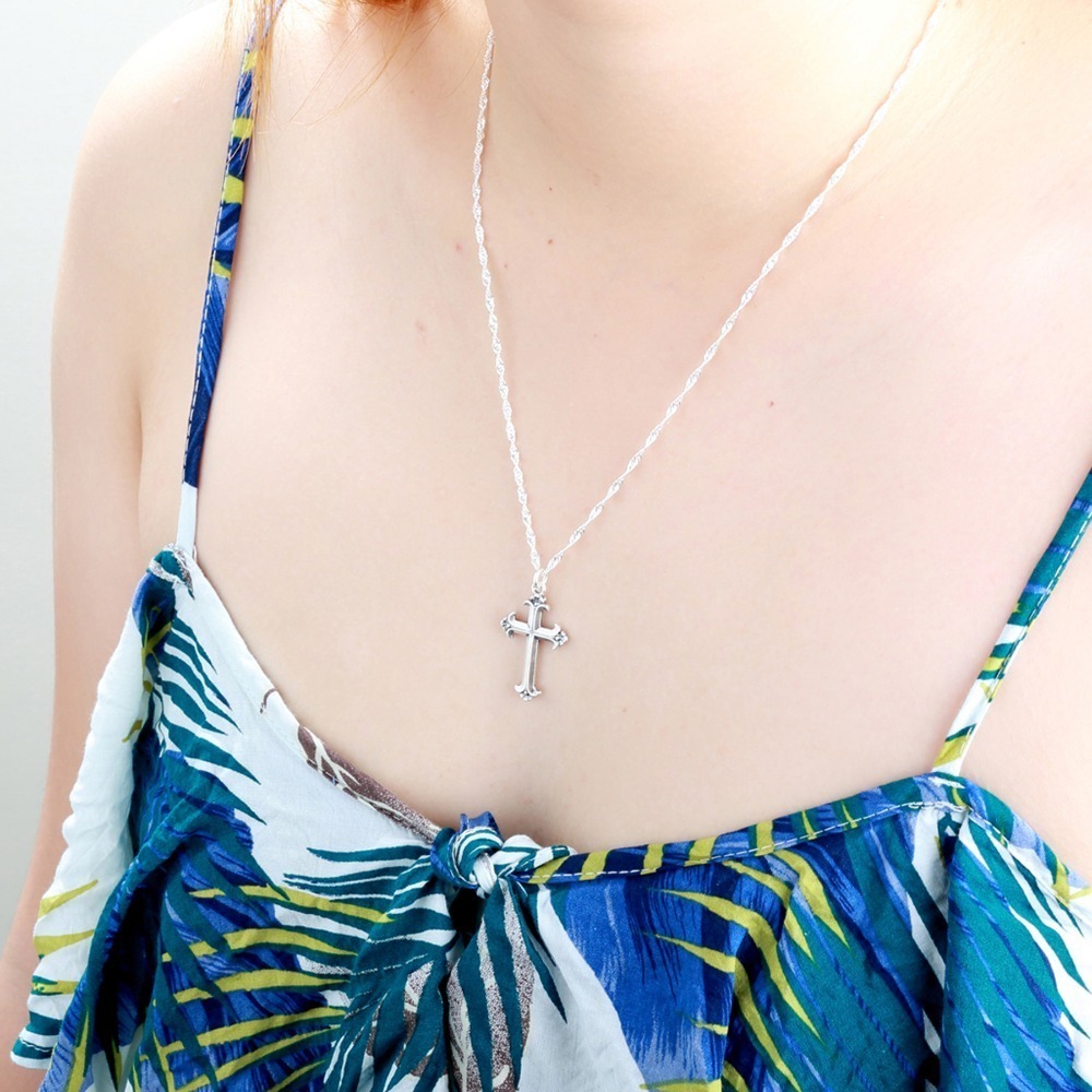 【Angel & Me】鳶尾花 十字架 s925 純銀 項鍊 生日 聖誕節 禮盒-細節圖2