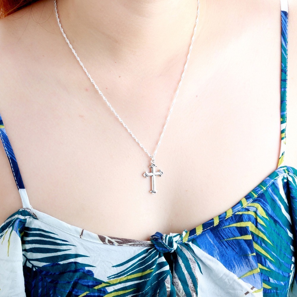 【Angel & Me】鳶尾花 十字架 s925 純銀 項鍊 生日 聖誕節 禮盒-細節圖4