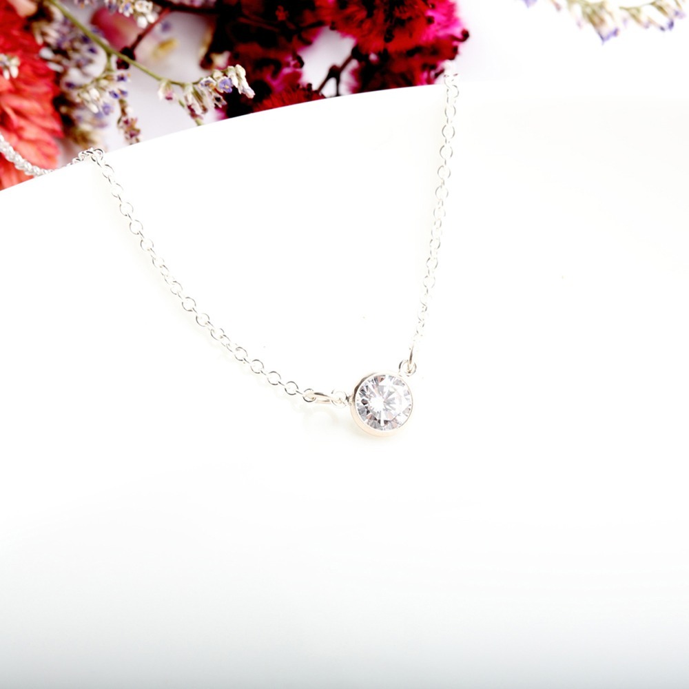 【Angel & Me】5A 單鑽 瑞士鑽石 s925 純銀項鍊 生日禮物-細節圖3