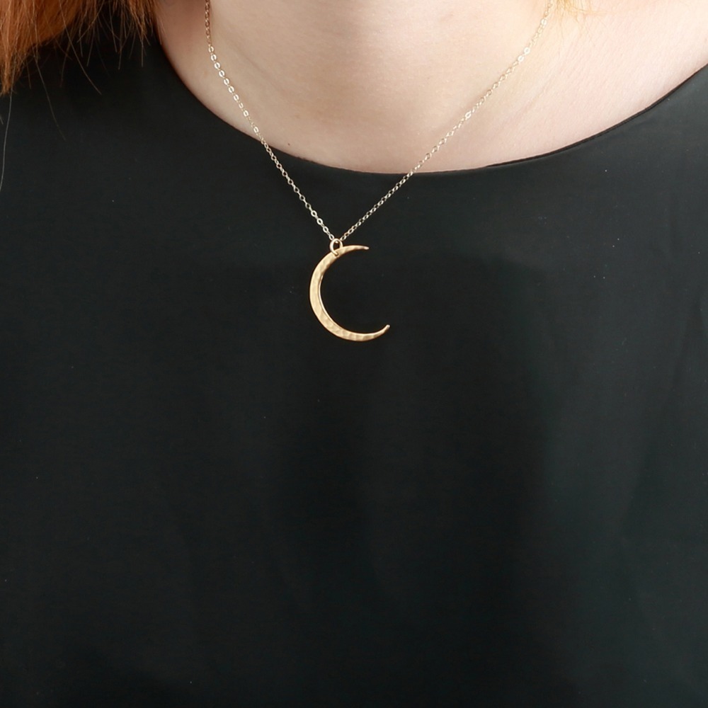 【Angel & Me】鍛敲 金色 月亮 月牙 s925 純銀 厚鍍24k純金 項鍊-細節圖2