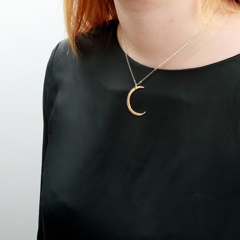 【Angel & Me】鍛敲 金色 月亮 月牙 s925 純銀 厚鍍24k純金 項鍊-細節圖4