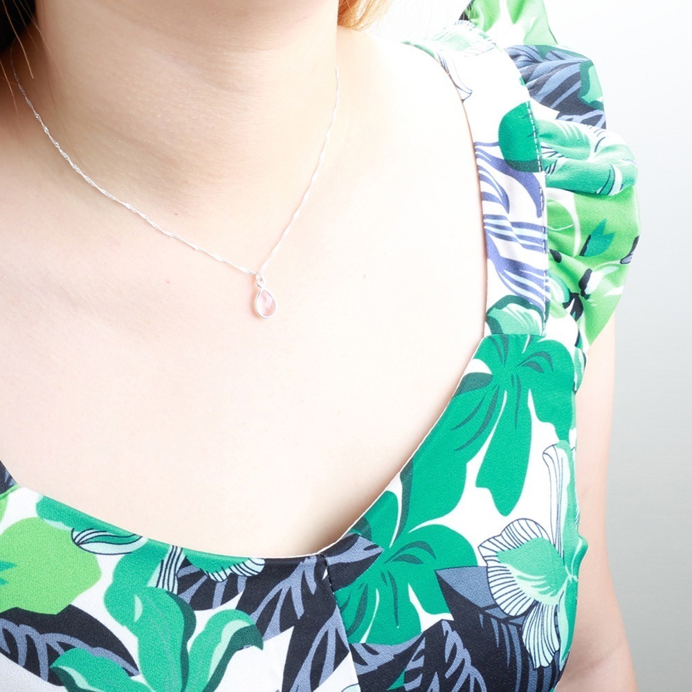 【Angel & Me】水滴 粉晶 (小) Rose Quartz s925 純銀 項鍊 禮物-細節圖2