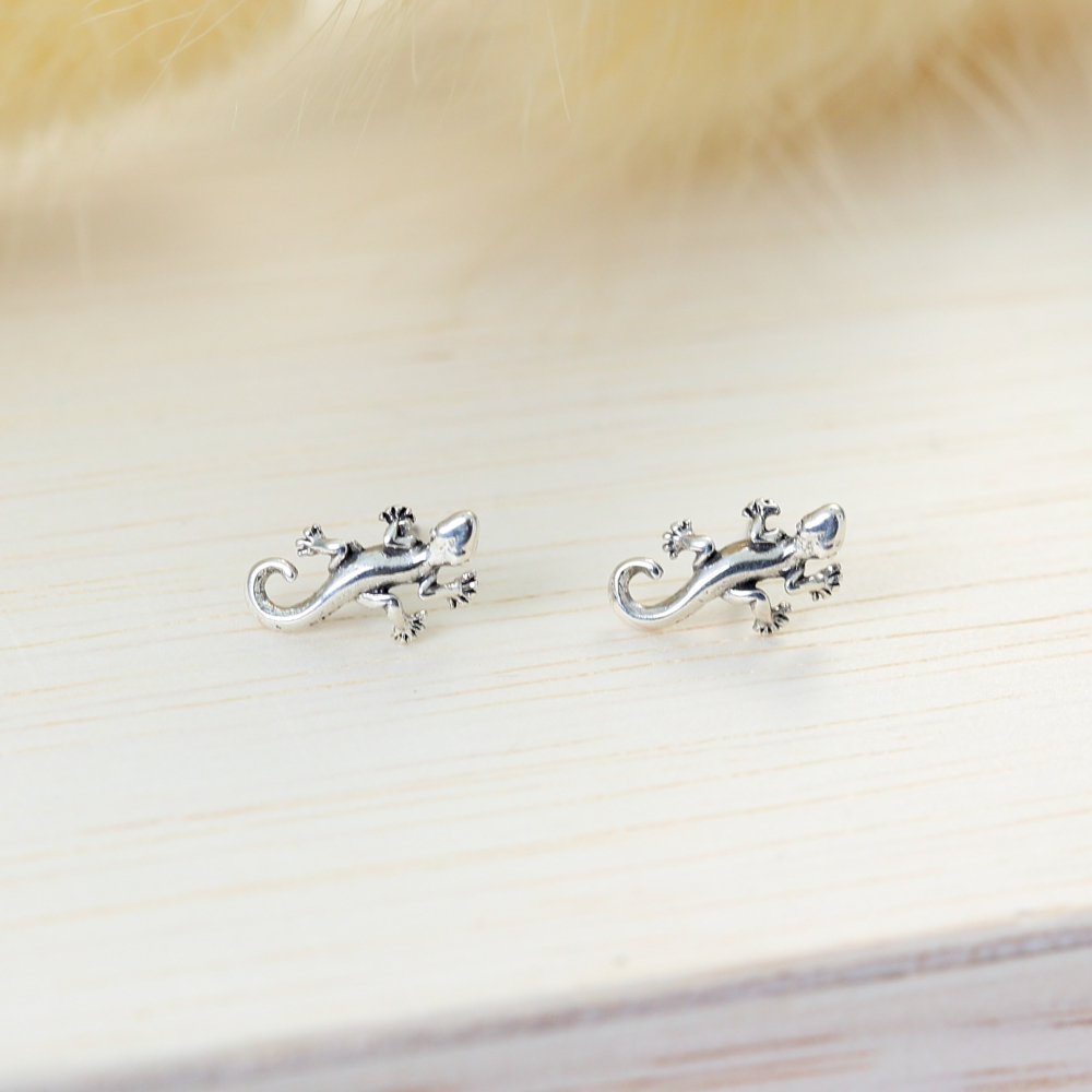 【Angel & Me】手工 小壁虎 蜥蜴 一對 s925 純銀 耳環 耳夾 生日-細節圖4
