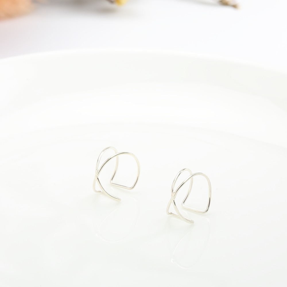 【Angel & Me】極簡 交叉 (大) 一對 s925 純銀 耳環 耳夾 耳骨夾 情人節 禮物-細節圖4