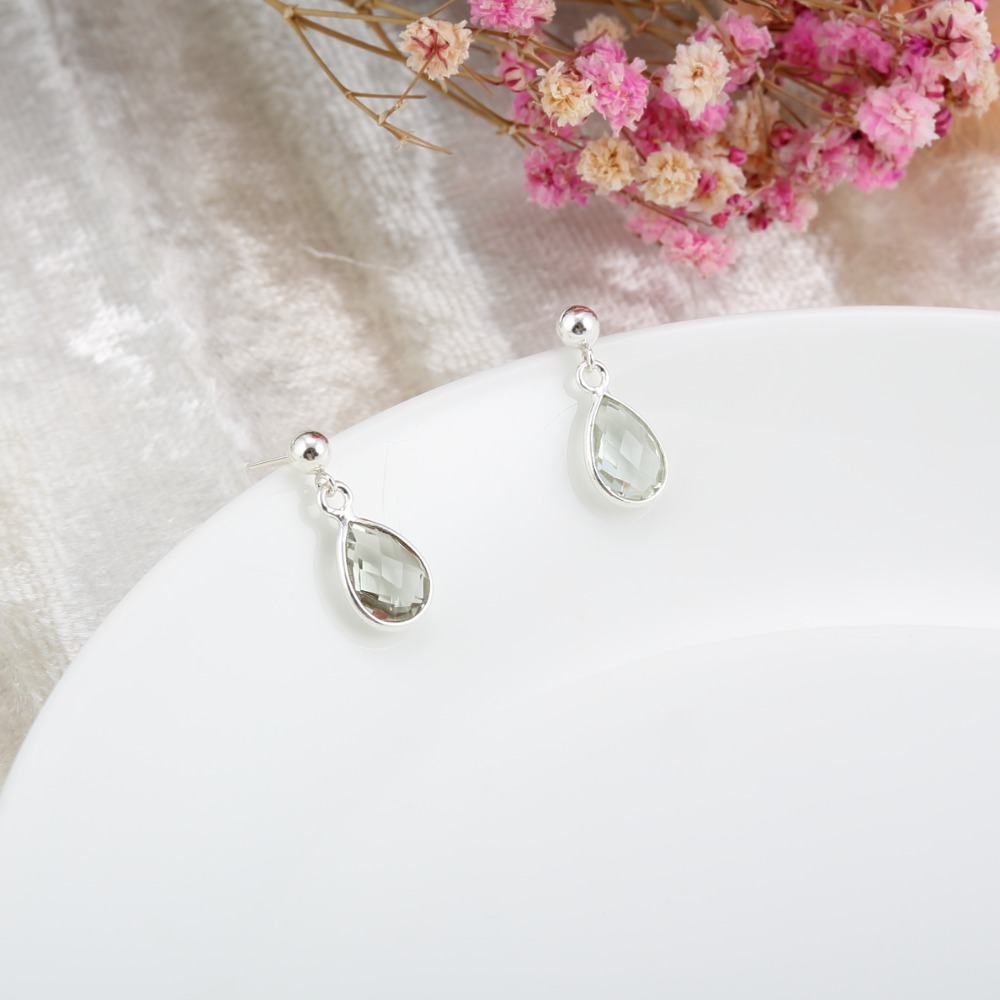 【Angel & Me】圓珠 水滴 綠水晶 一對 s925 純銀 耳環 耳夾 禮物-細節圖3