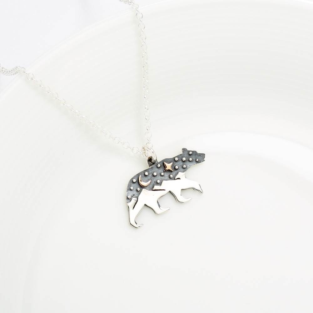 【Angel Me】北極熊 幸福極光 山 星星 月亮 Polar Bear s925 純銀 項鍊 禮物-細節圖5