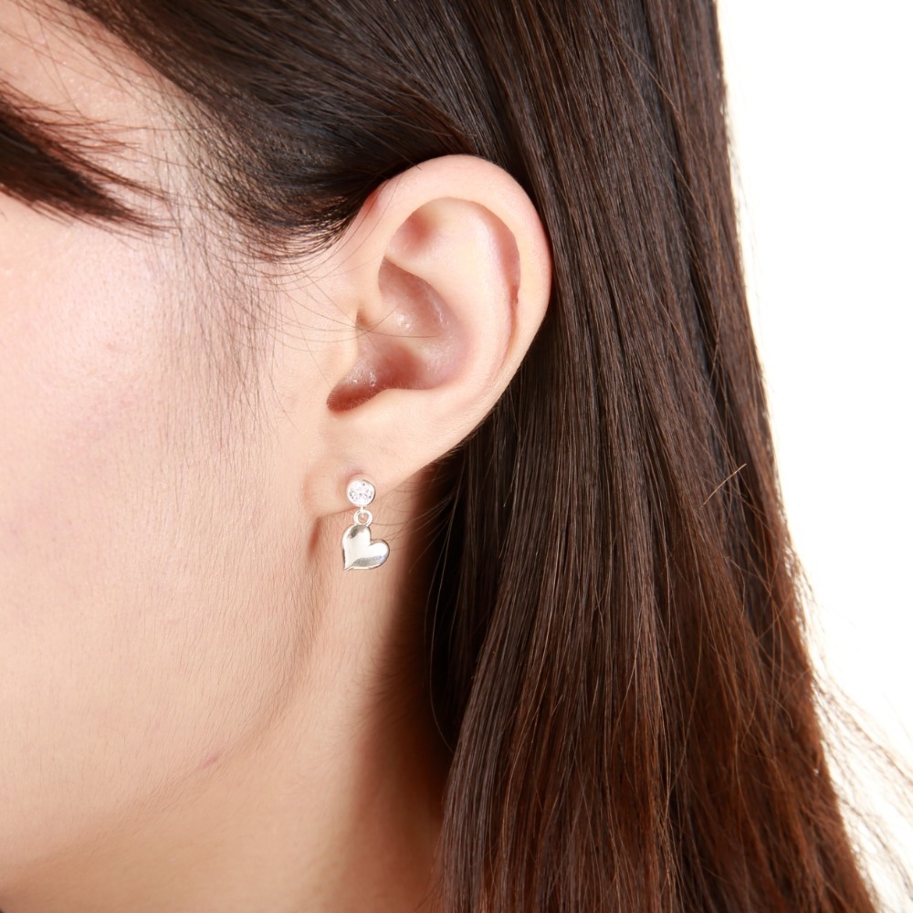 【Angel & Me】甜心 愛心 單鑽 一對 s925 純銀 耳環 耳夾 禮物-細節圖2