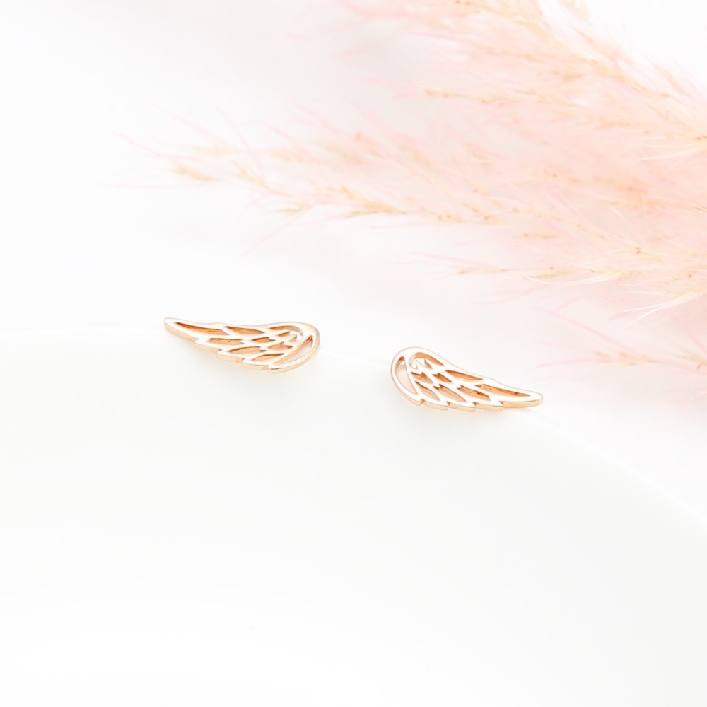 【Angel & Me】天使 夢想 翅膀 s925純銀厚鍍18k玫瑰金 耳環 耳夾-細節圖2