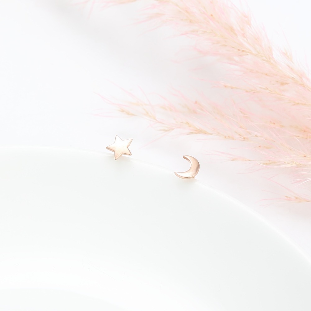 【Angel & Me】星月 星星 月亮 一對 s925純銀厚鍍18k玫瑰金 耳環-細節圖2