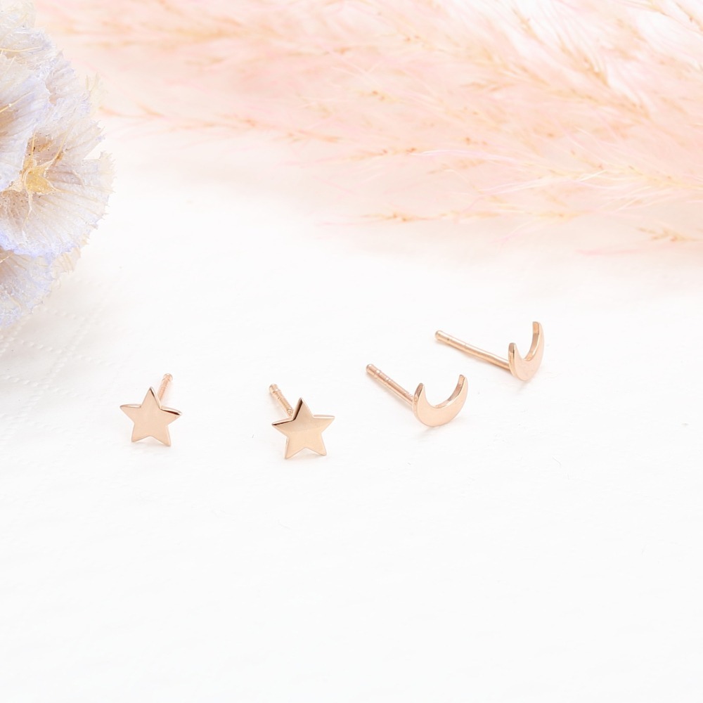 【Angel & Me】星月 星星 月亮 一對 s925純銀厚鍍18k玫瑰金 耳環-細節圖3