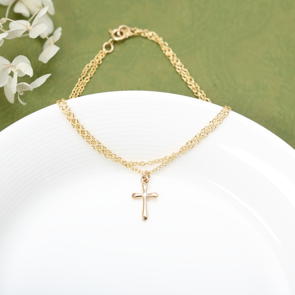 【Angel & Me】簡約 水滴 十字架 14KGF 包金手鍊 腳鍊 生日禮物-細節圖2