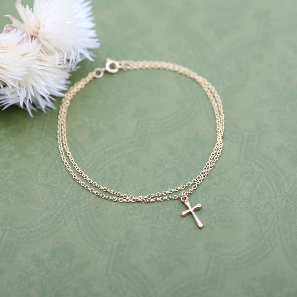 【Angel & Me】簡約 水滴 十字架 14KGF 包金手鍊 腳鍊 生日禮物-細節圖3