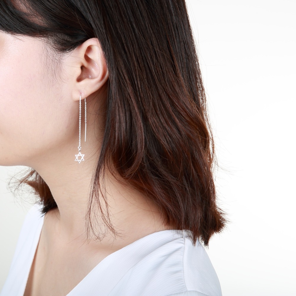 【Angel & Me】流星 六芒星 s925 純銀 流線 耳鍊 耳環 耳夾 禮物-細節圖2