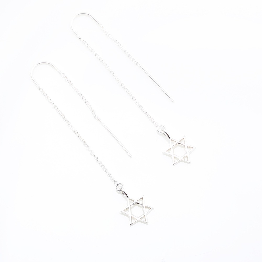 【Angel & Me】流星 六芒星 s925 純銀 流線 耳鍊 耳環 耳夾 禮物-細節圖3