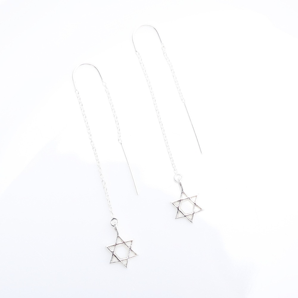 【Angel & Me】流星 六芒星 s925 純銀 流線 耳鍊 耳環 耳夾 禮物-細節圖4