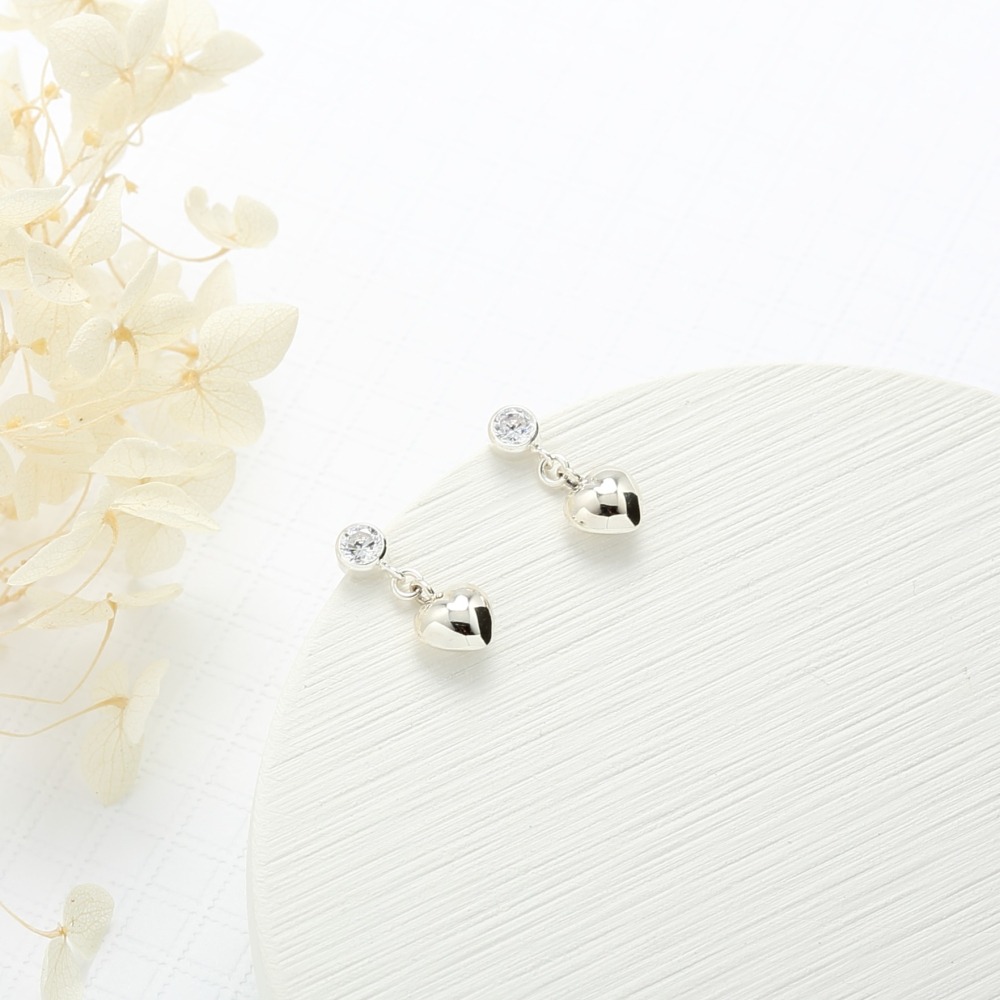 【Angel & Me】心動 愛心 單鑽 一對 s925 純銀 耳環 耳夾 禮物-細節圖5