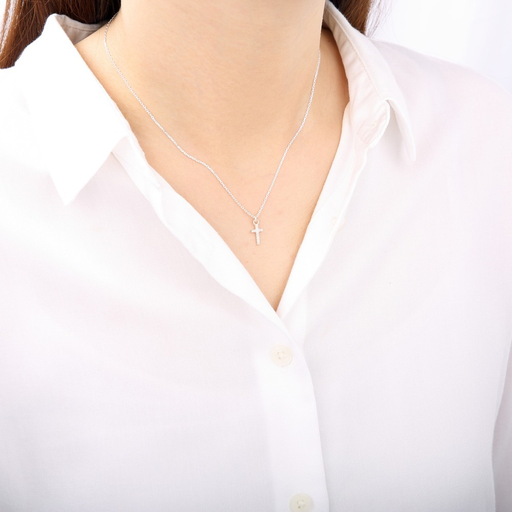 【Angel & Me】微鑲 5A 瑞士 鑽石 十字架 s925純銀項鍊 生日禮物-細節圖2