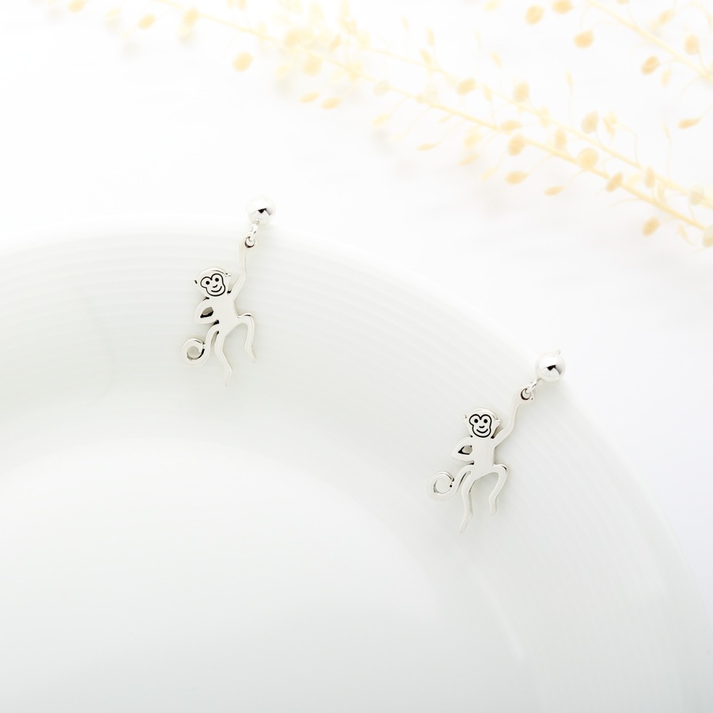 【Angel & Me】可愛 猴子 Monkey s925 純銀 耳環 (可改夾式)-細節圖3
