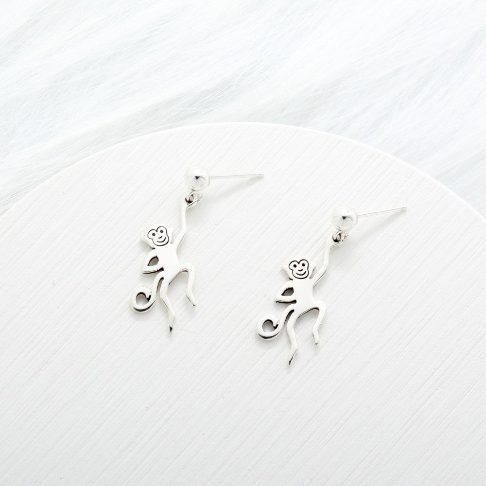 【Angel & Me】可愛 猴子 Monkey s925 純銀 耳環 (可改夾式)-細節圖4