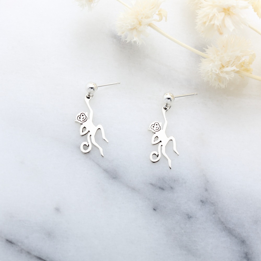 【Angel & Me】可愛 猴子 Monkey s925 純銀 耳環 (可改夾式)-細節圖5