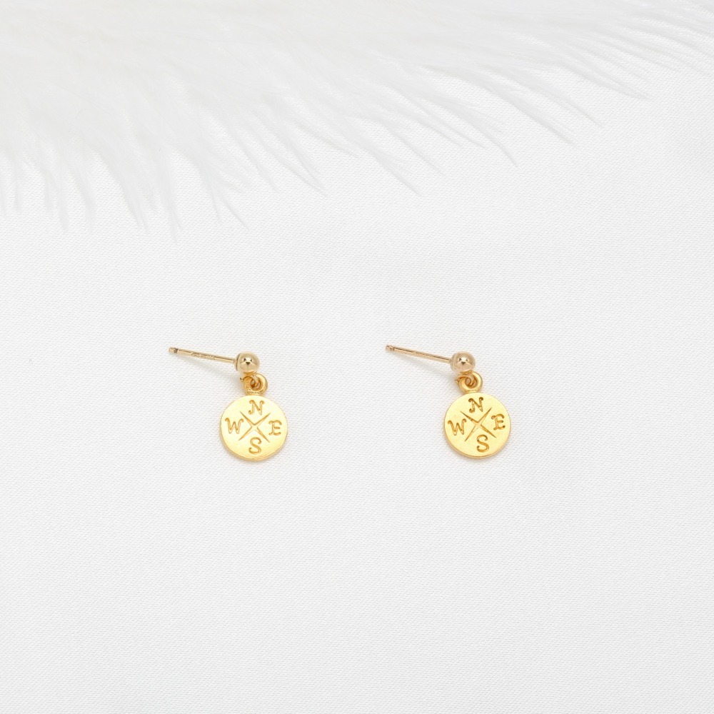 【Angel & Me】羅盤 指北針 s925 純銀 厚鍍 24k純金 耳環 一對-細節圖3