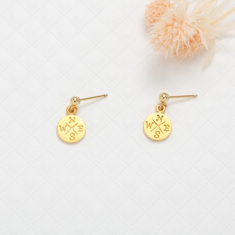 【Angel & Me】羅盤 指北針 s925 純銀 厚鍍 24k純金 耳環 一對-細節圖5