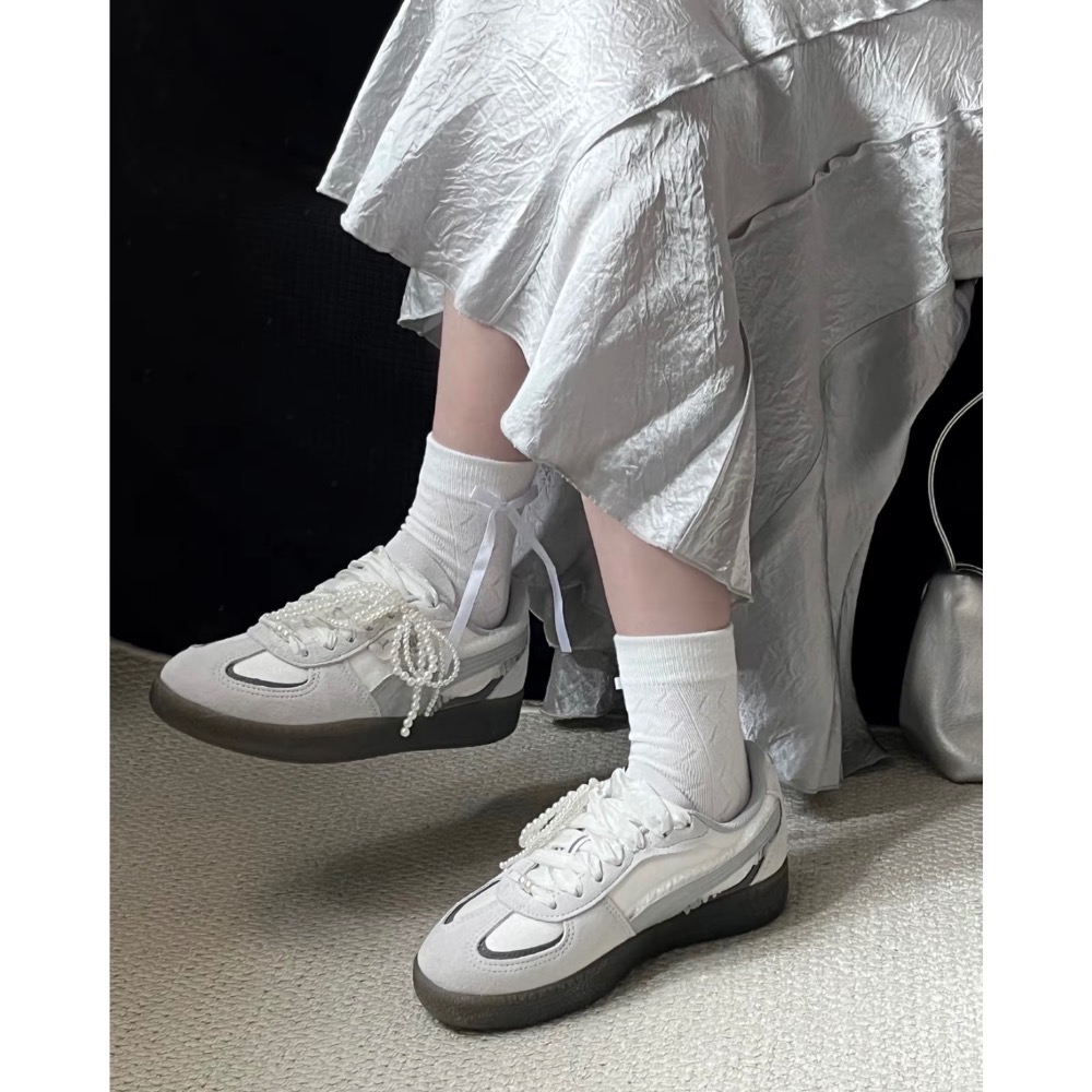 【BKS】PUMA PALERMO 灰白蕾絲緞帶 復古德訓鞋/國外代購/401286-01-細節圖2