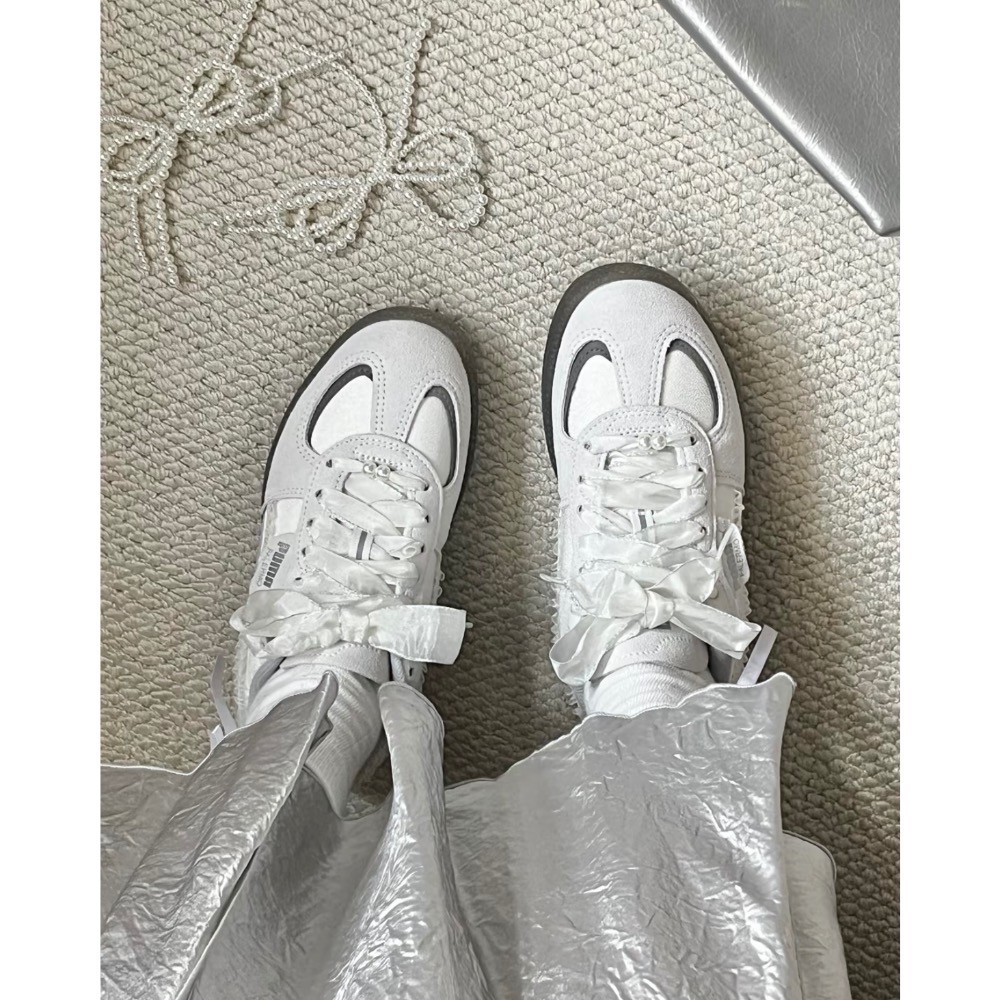 【BKS】PUMA PALERMO 灰白蕾絲緞帶 復古德訓鞋/國外代購/401286-01-細節圖3