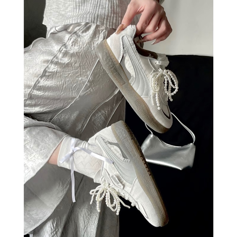 【BKS】PUMA PALERMO 灰白蕾絲緞帶 復古德訓鞋/國外代購/401286-01-細節圖4