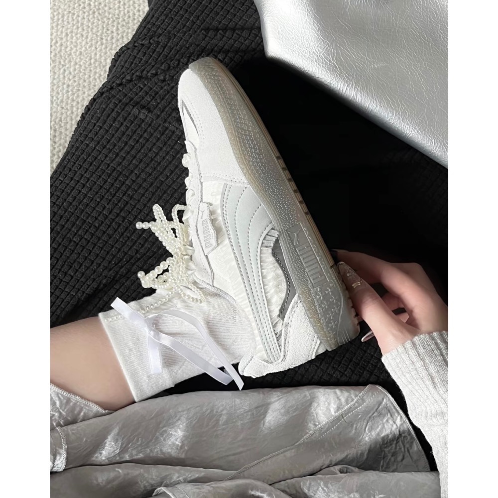 【BKS】PUMA PALERMO 灰白蕾絲緞帶 復古德訓鞋/國外代購/401286-01-細節圖5
