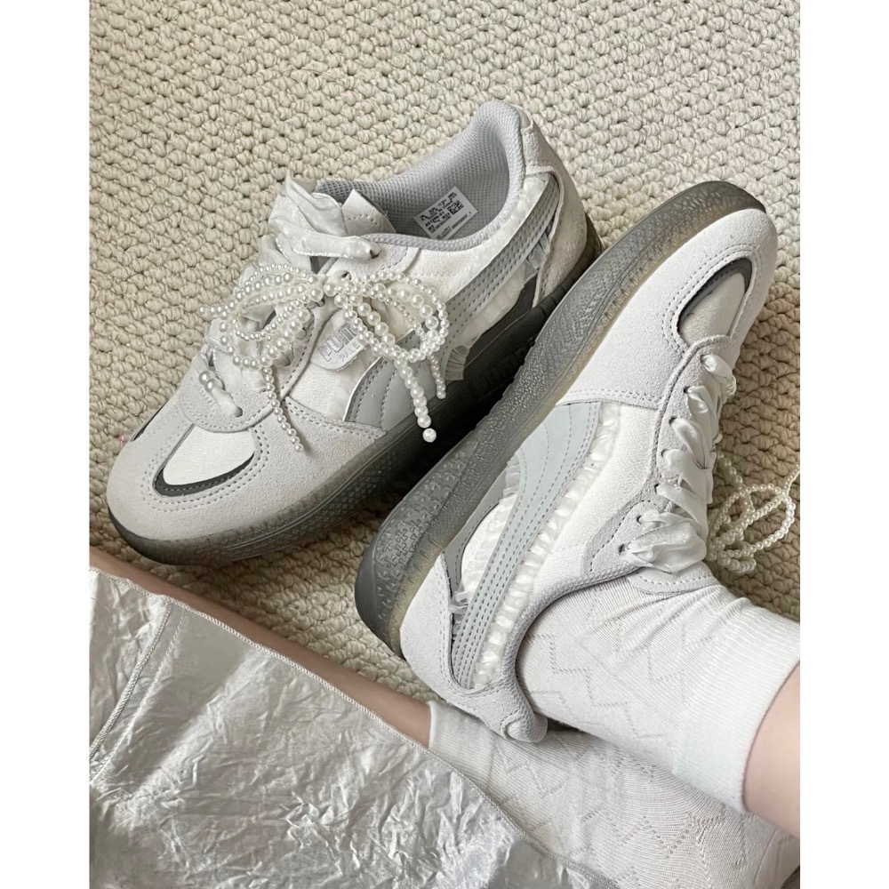 【BKS】PUMA PALERMO 灰白蕾絲緞帶 復古德訓鞋/國外代購/401286-01-細節圖6