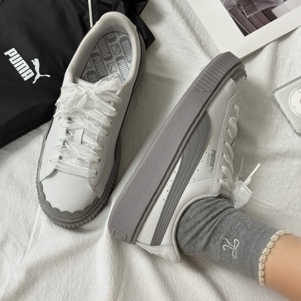 【BKS】PUMA PALTFORM RIBBON 灰色 蕾絲緞帶/花邊/厚底休閒鞋/國外代購/40415701-細節圖2