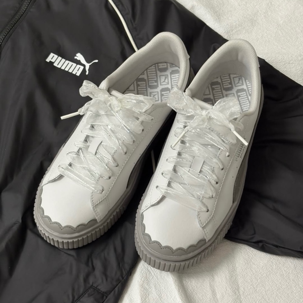 【BKS】PUMA PALTFORM RIBBON 灰色 蕾絲緞帶/花邊/厚底休閒鞋/國外代購/40415701-細節圖3