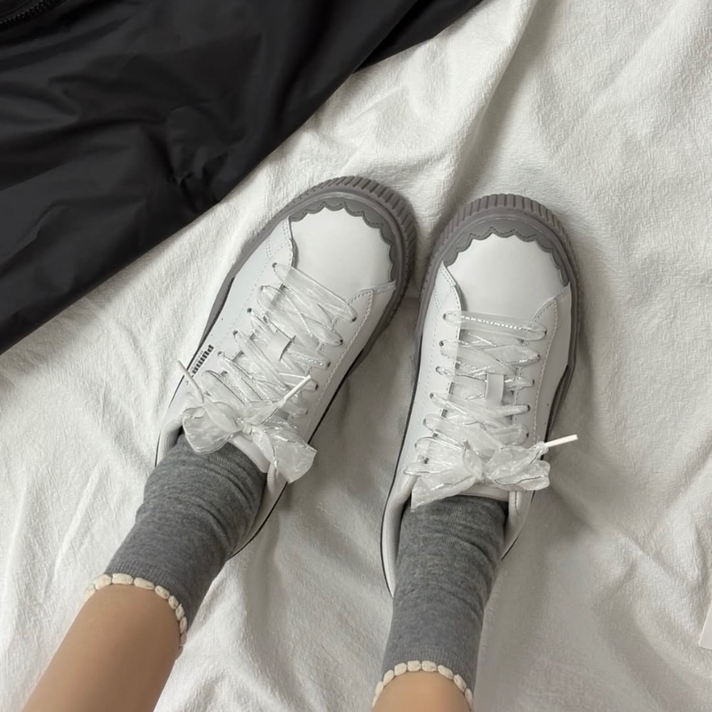 【BKS】PUMA PALTFORM RIBBON 灰色 蕾絲緞帶/花邊/厚底休閒鞋/國外代購/40415701-細節圖4