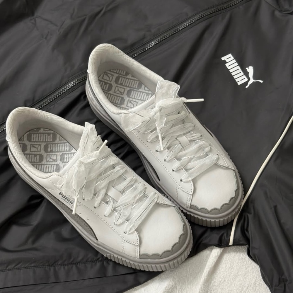 【BKS】PUMA PALTFORM RIBBON 灰色 蕾絲緞帶/花邊/厚底休閒鞋/國外代購/40415701-細節圖5