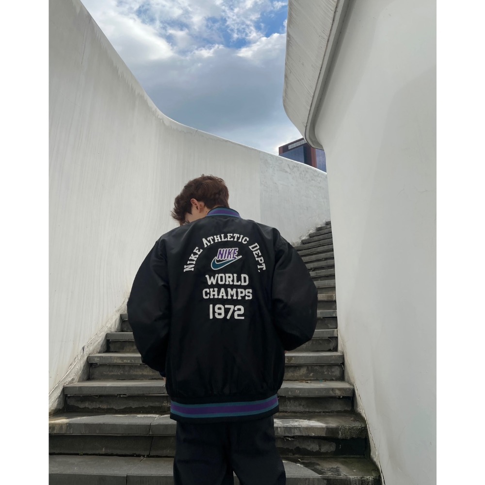 【BKS】NIKE 塗鴉跳色 刺繡復古 棒球外套/夾克/國外代購/FQ7970-細節圖5