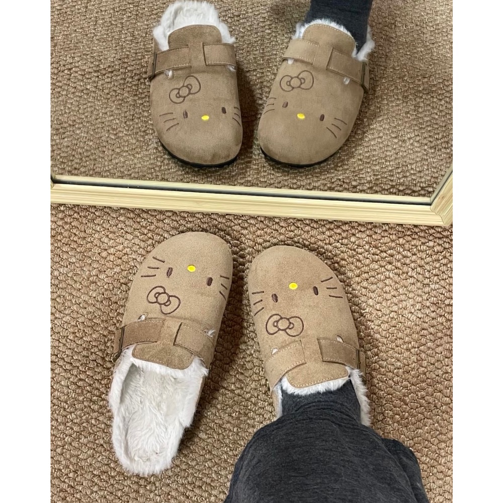 【BKS】Sanrio三麗鷗 x Hello Kitty 凱蒂貓 軟木 毛絨 包頭拖鞋/冬季限定/國外代購-細節圖3