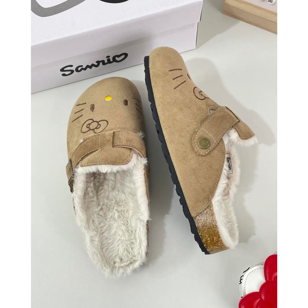 【BKS】Sanrio三麗鷗 x Hello Kitty 凱蒂貓 軟木 毛絨 包頭拖鞋/冬季限定/國外代購-細節圖6