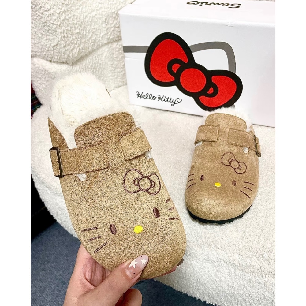 【BKS】Sanrio三麗鷗 x Hello Kitty 凱蒂貓 軟木 毛絨 包頭拖鞋/冬季限定/國外代購-細節圖7