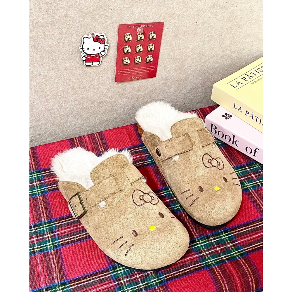 【BKS】Sanrio三麗鷗 x Hello Kitty 凱蒂貓 軟木 毛絨 包頭拖鞋/冬季限定/國外代購-細節圖8