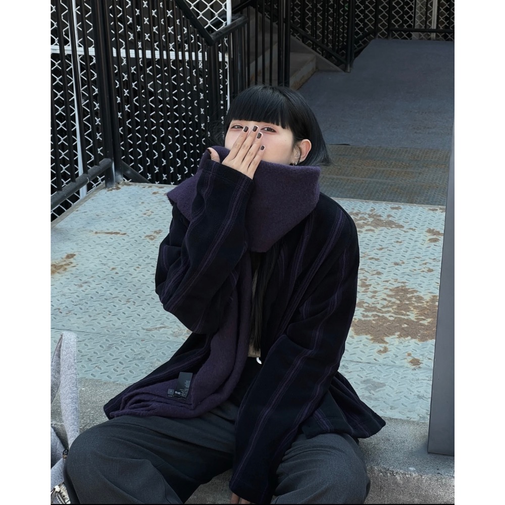 【BKS】UNIQLO x NEEDLES 蝴蝶刺繡 法蘭絨針織外套/紫黑/寬版/開襟外套/國外代購/484125-細節圖5