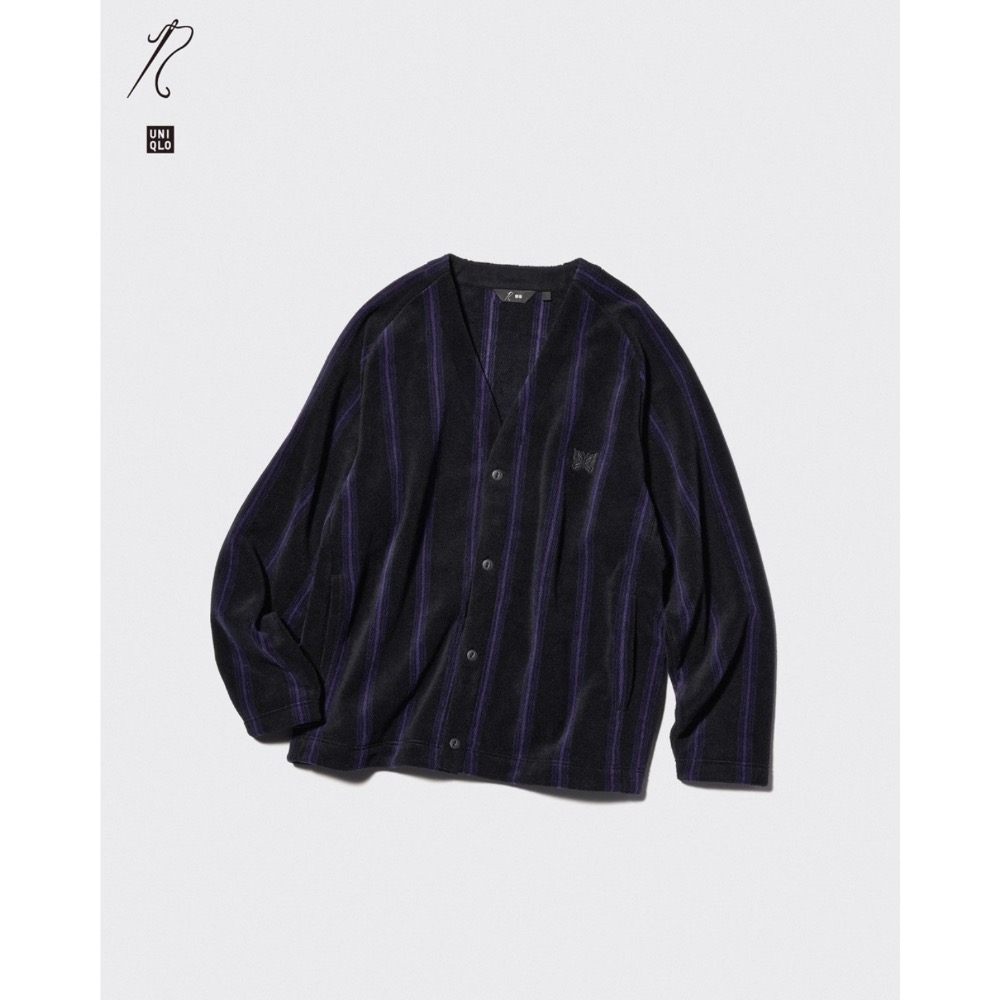 【BKS】UNIQLO x NEEDLES 蝴蝶刺繡 法蘭絨針織外套/紫黑/寬版/開襟外套/國外代購/484125-規格圖8
